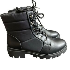 Marc Fisher Puffer Hiker Combat Laceup Quilted boots black new